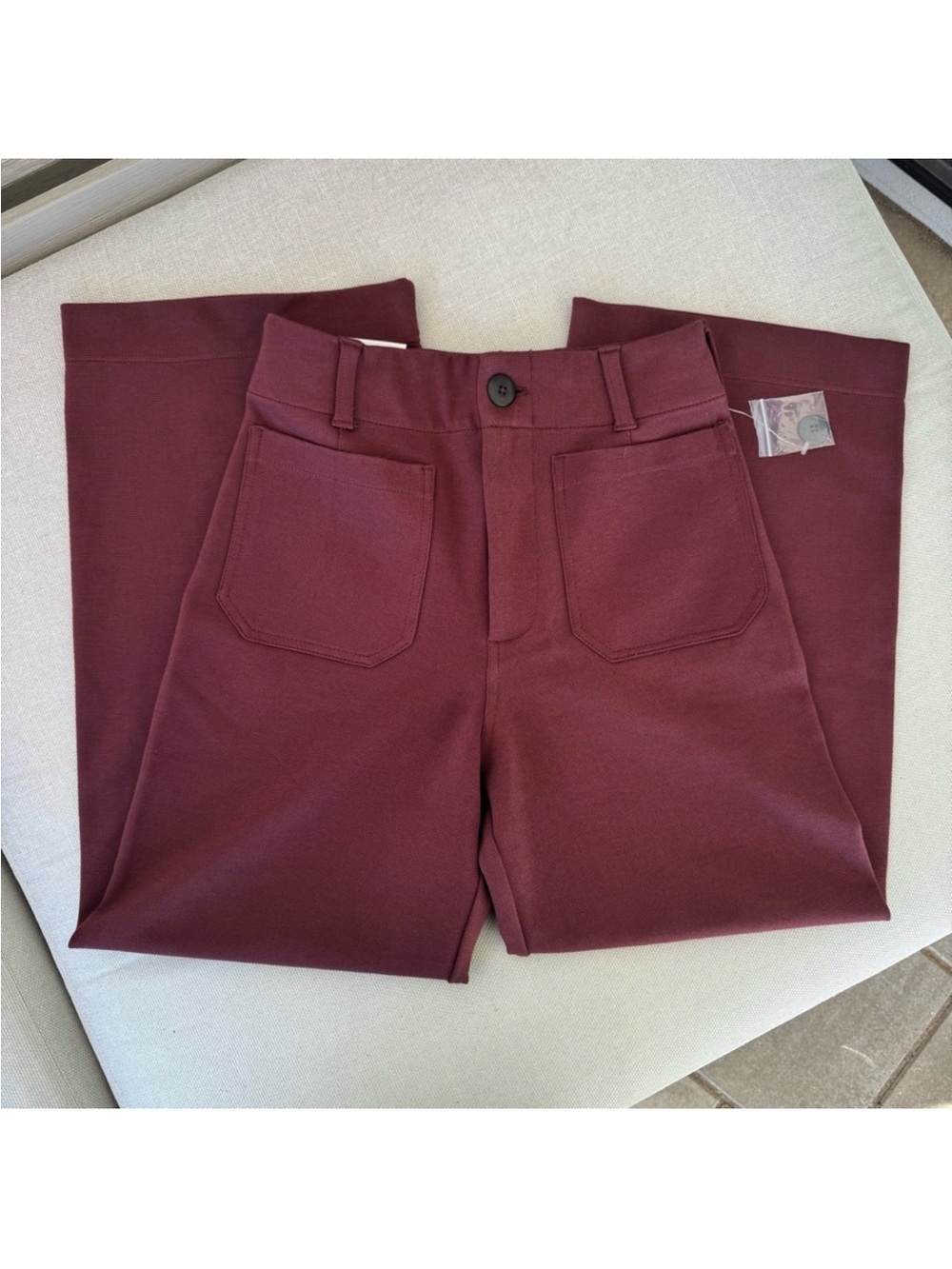 Anthropologie The Colette Knit Crop Wide-Leg Pants Burgundy 26 - Picture 3 of 8